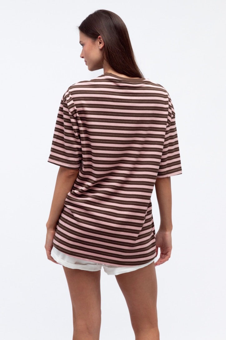 Mimi Stripe Tee, Choc Pink