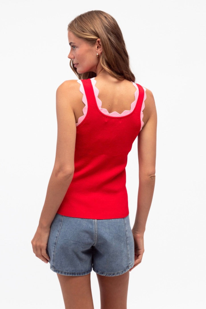 Shakila Contrast Knit Tank, Red - FRANKIE + COCO